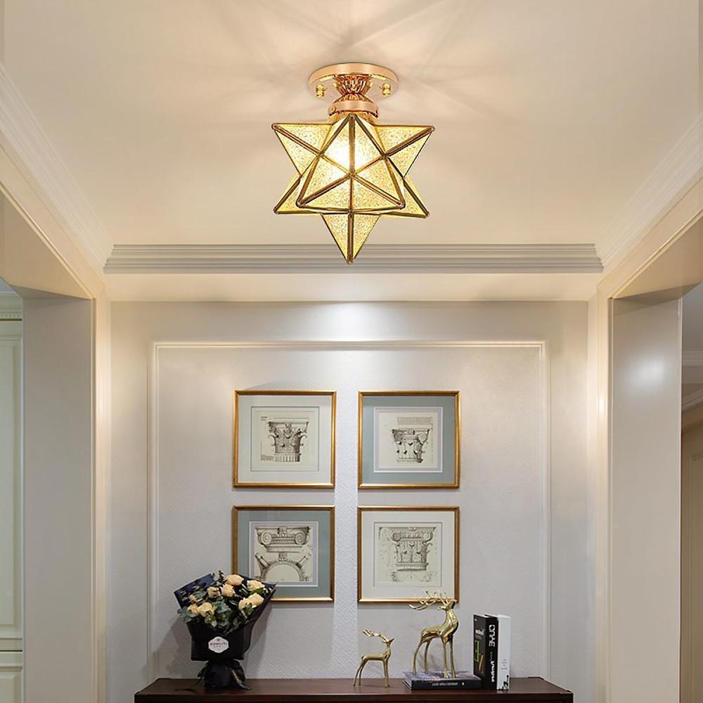 Geometric Star Semi-Flush Ceiling Light in Metal and Glass
