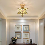 Geometric Star Semi-Flush Ceiling Light in Metal and Glass