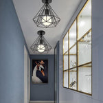 1 Light Mini Metal Geometric Caged Led Retro Flush Mount Lighting Ceiling Lights