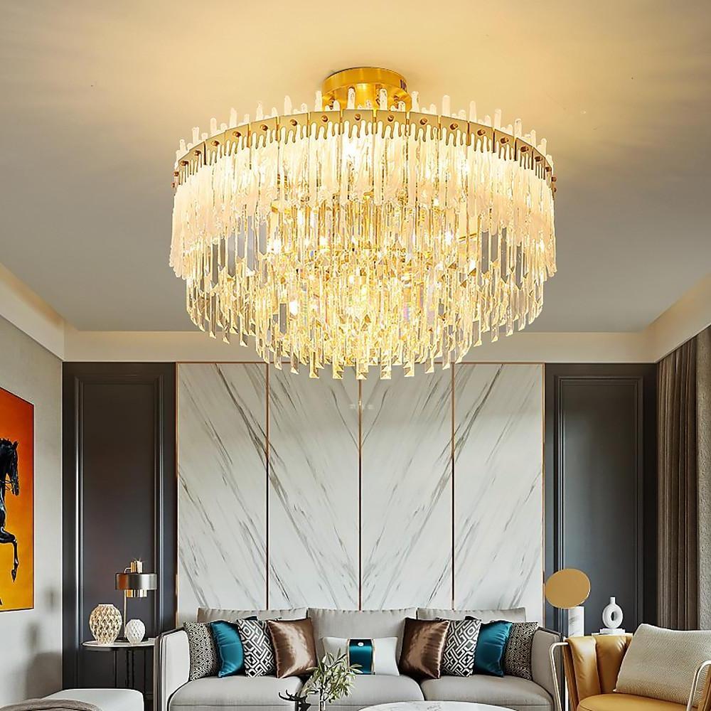 Nordic Style Round Gold Crystal Chandelier 16 Cord Gold Neutral Light