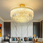 Nordic Style Round Gold Crystal Chandelier 16 Cord Gold Neutral Light