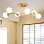 Linear Sputnik Semi Flush Mount Light With 6 White Opal Glass Shades 31 Dia