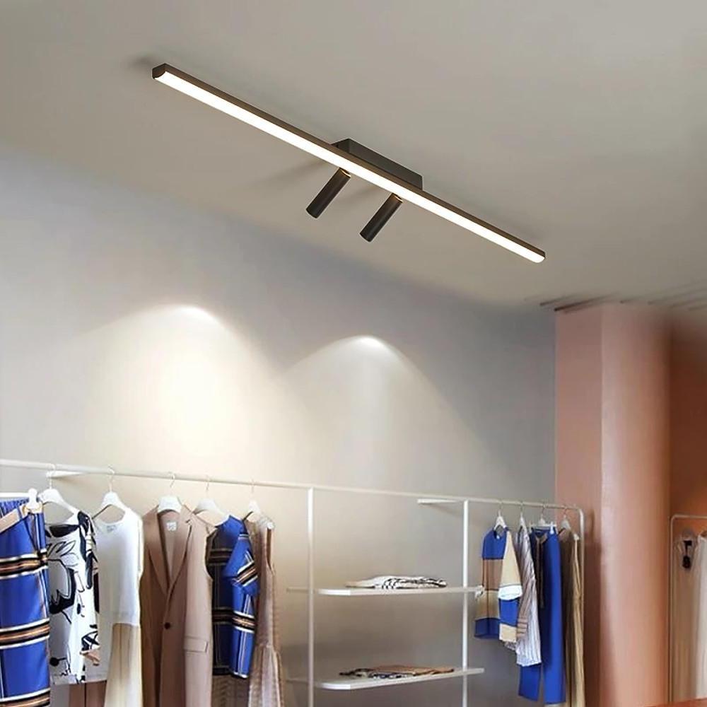 Unique 2 Spotlights Black Linear Semi Flush Mount Ceiling Led Light