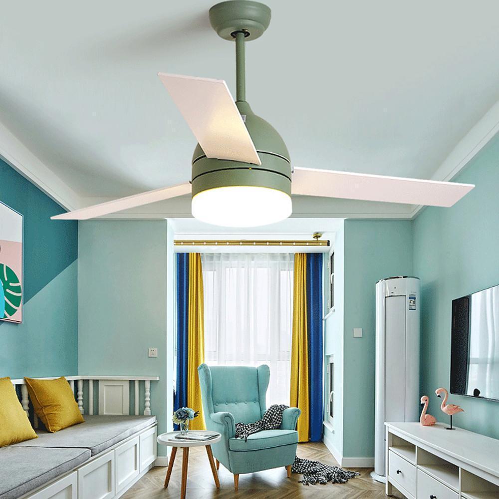 Nordic LED Ceiling Fan with Light – Electroplated Metal & Acrylic Flush Mount