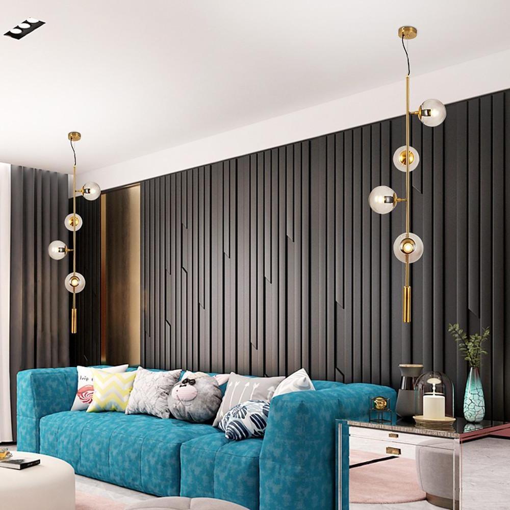 Aurora Linear Glass Globe Chandelier in Gold for Modern Dining Rooms