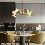 Modern Brass Led Chandelier With Ring Crystal Shades
