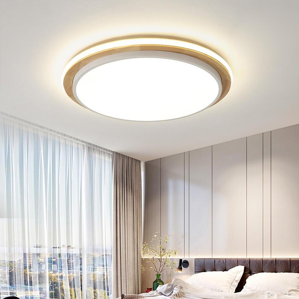 Metal And Wood Round Led Flush Mount Ceiling Light Living Room Lighting