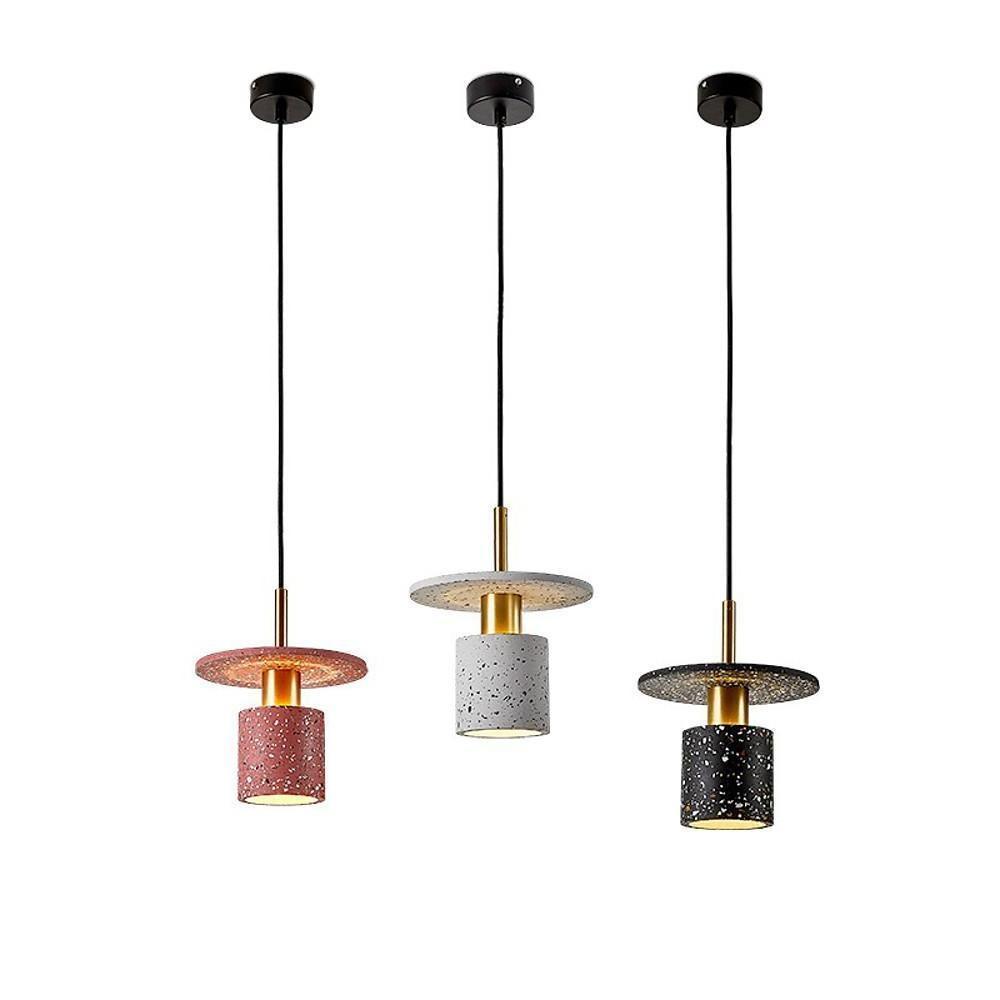 Terrazzo Inspired Cement Cylinder Led Pendant Lights Modern Island Lighting