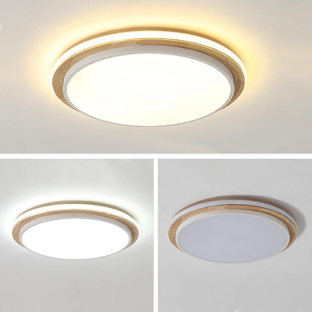 Metal And Wood Round Led Flush Mount Ceiling Light Living Room Lighting