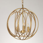 3 Light Led Brass Globe Cage Candlestick Orb Chandelier